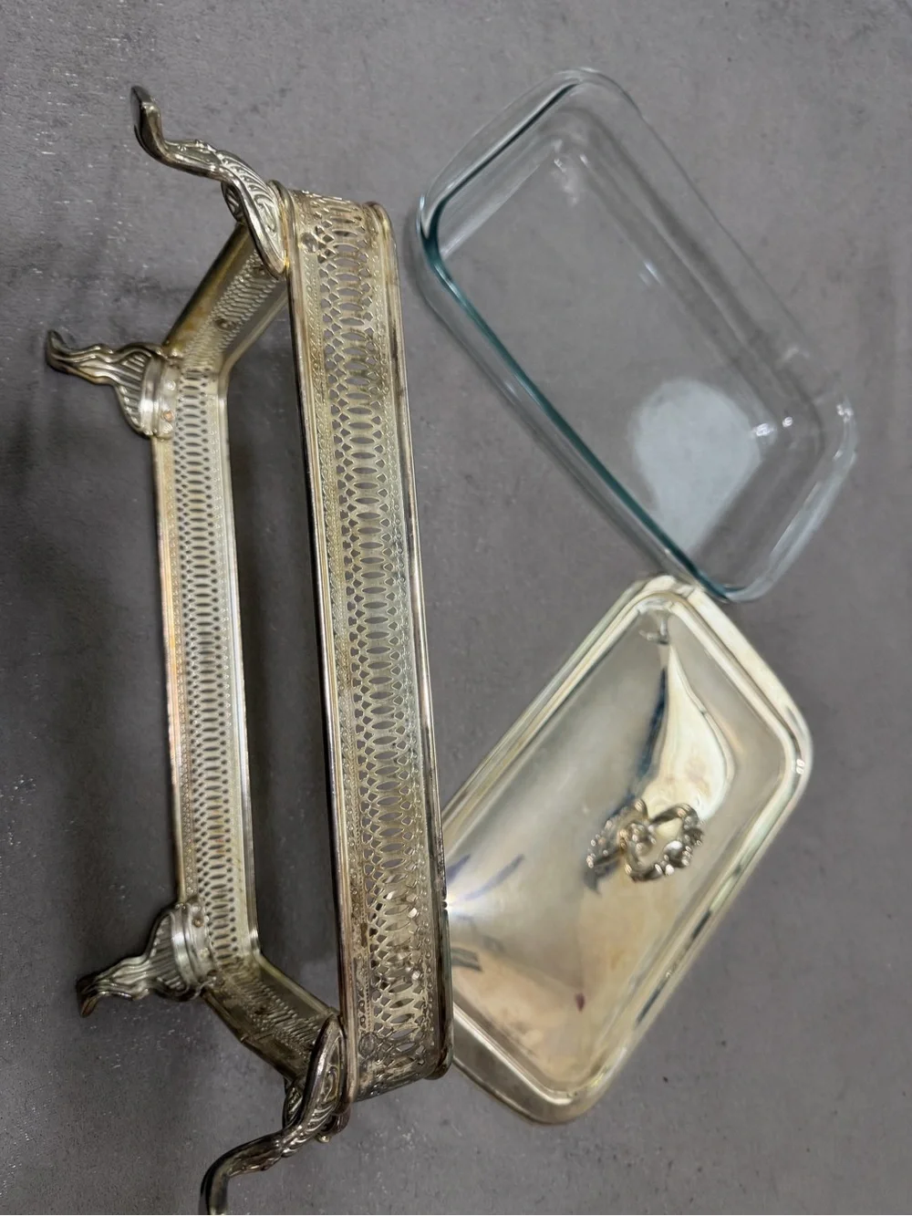 Silver Rectangular Serving Chafing Frame with Glass Insert and Lid